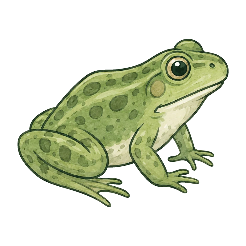 Watercolour illustration of an adult frog on a lily pad
