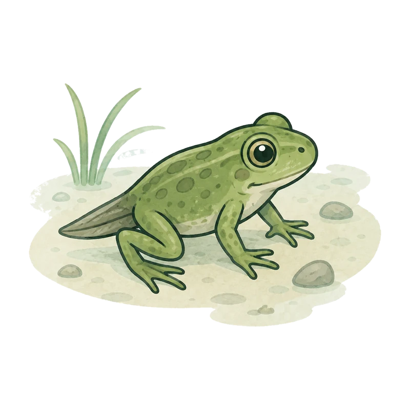 Watercolour illustration of a froglet with a tail stub